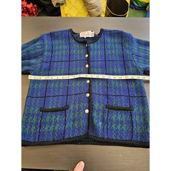 TALLY HO Cardigan Women's Large Sweater Vintage 90s Clueless Green Houndstooth - Picture 3 of 5